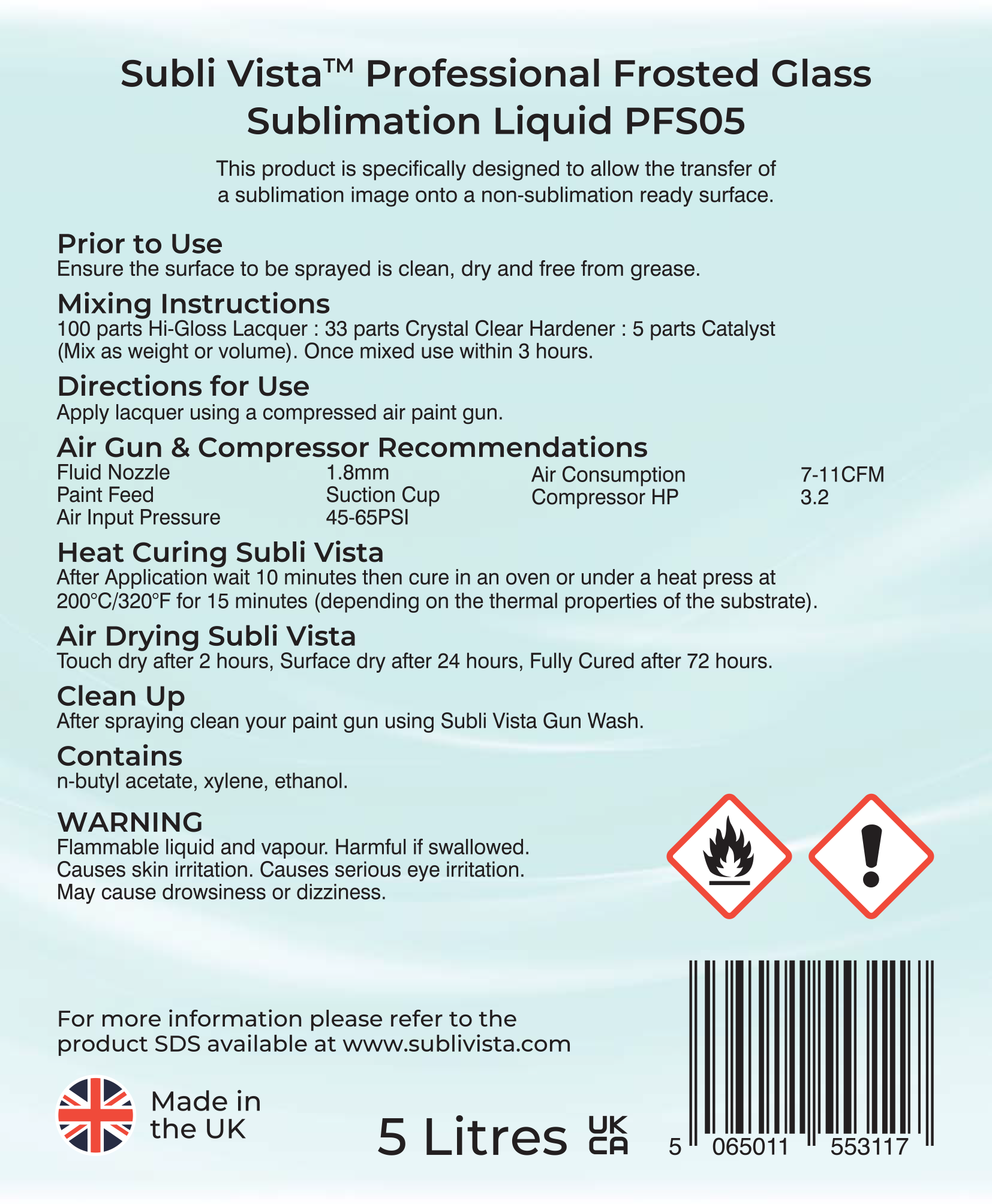 Professional Frosted Glass Sublimation Liquid 5 litres