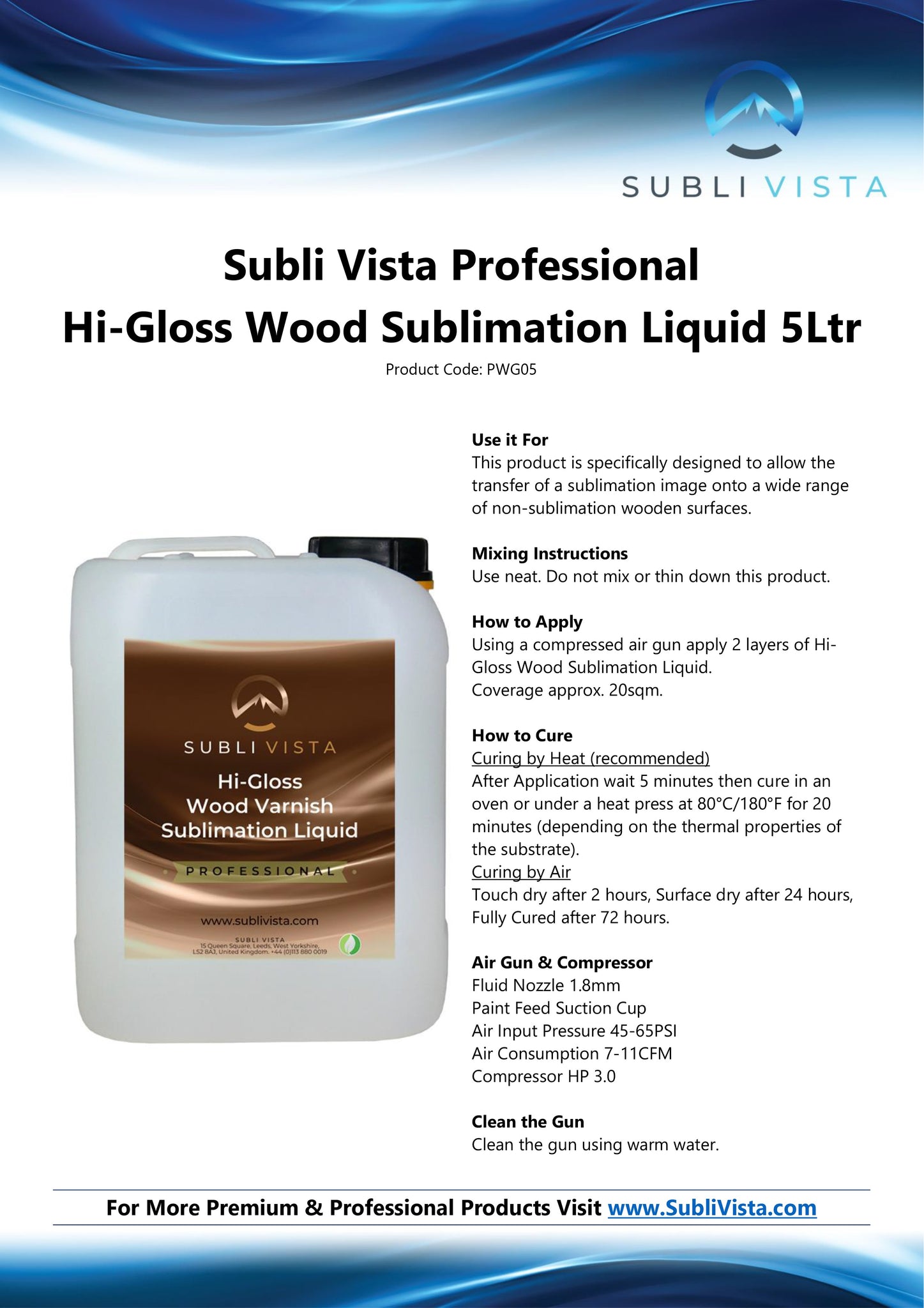 Professional Hi-Gloss Wood Sublimation Liquid 5 litres