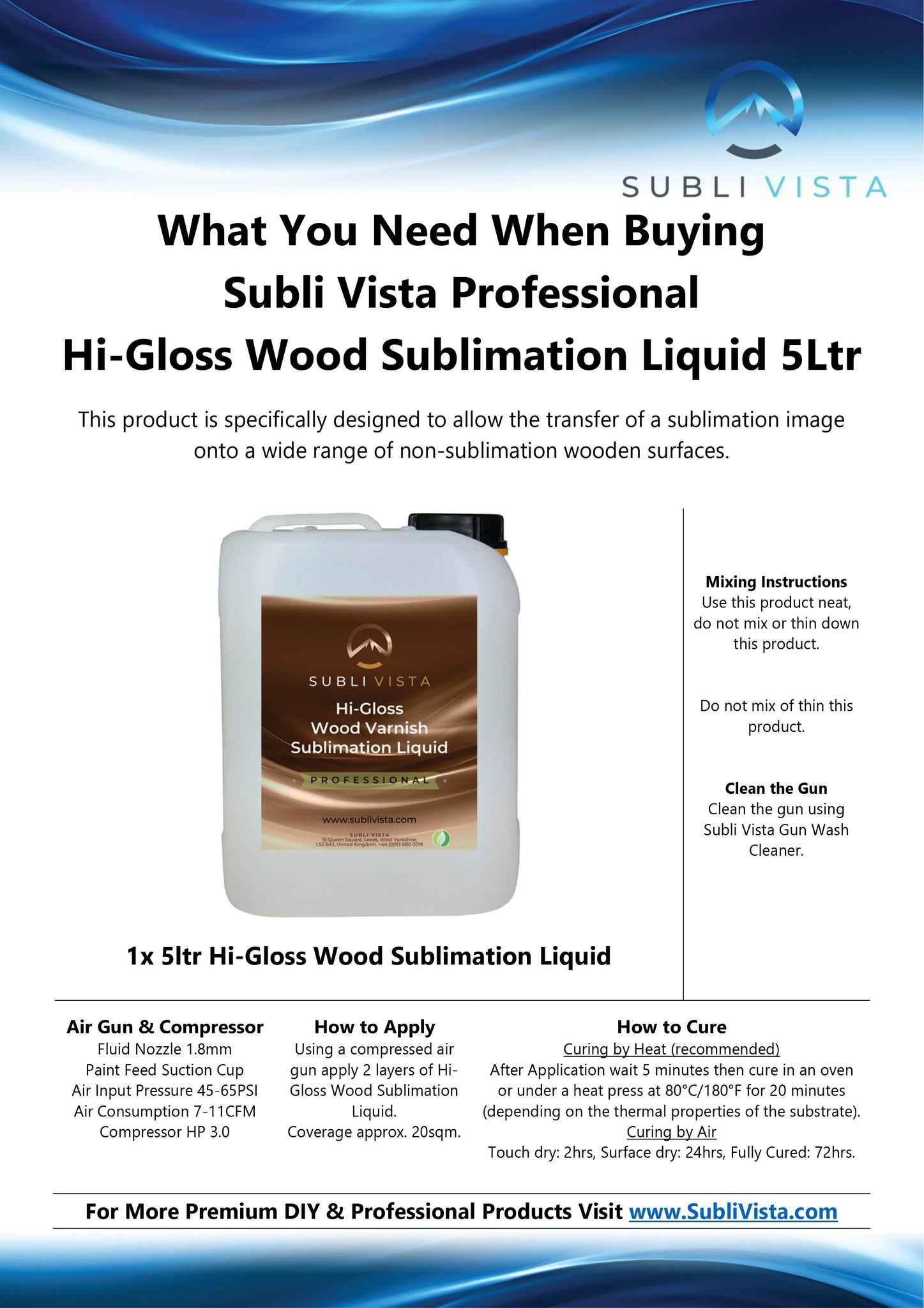Professional Hi-Gloss Wood Sublimation Liquid 5 litres