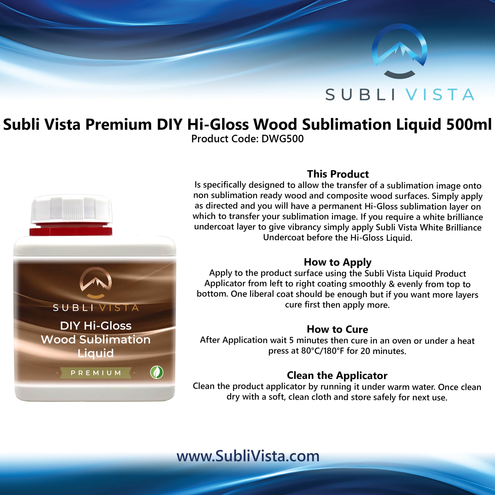 DIY Premium Hi-Gloss Wood Sublimation Liquid 500ml